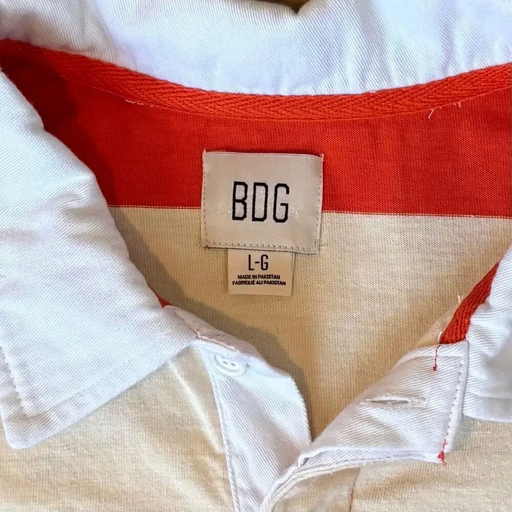 Urban Outfitters BDG Classic Cutoff Rugby Shirt Wide Stripe Orange Mens Large - Picture 5 of 11